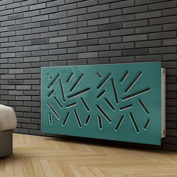 Modern Clip on Radiator Heater Cover with Trendy STICKS Design in SATIN MATT Finish-Teal-70x70cm-Distinct Designs (London) Ltd