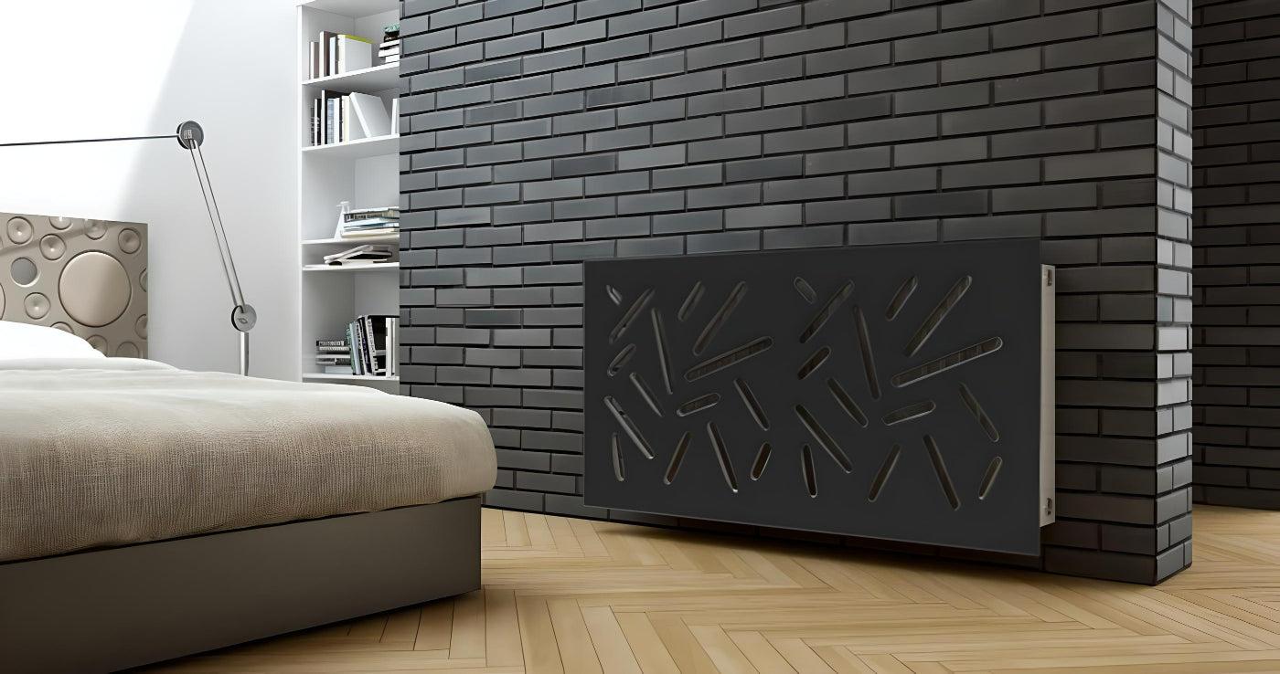 Modern Custom Made Radiator Heater Cover with Trendy STICKS Design in SATIN Black Finish-Distinct Designs (London) Ltd