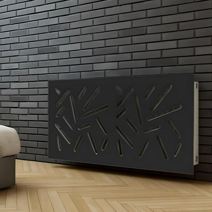 Modern Custom Made Radiator Heater Cover with Trendy STICKS Design in SATIN Black Finish-Black-70x70cm-Distinct Designs (London) Ltd