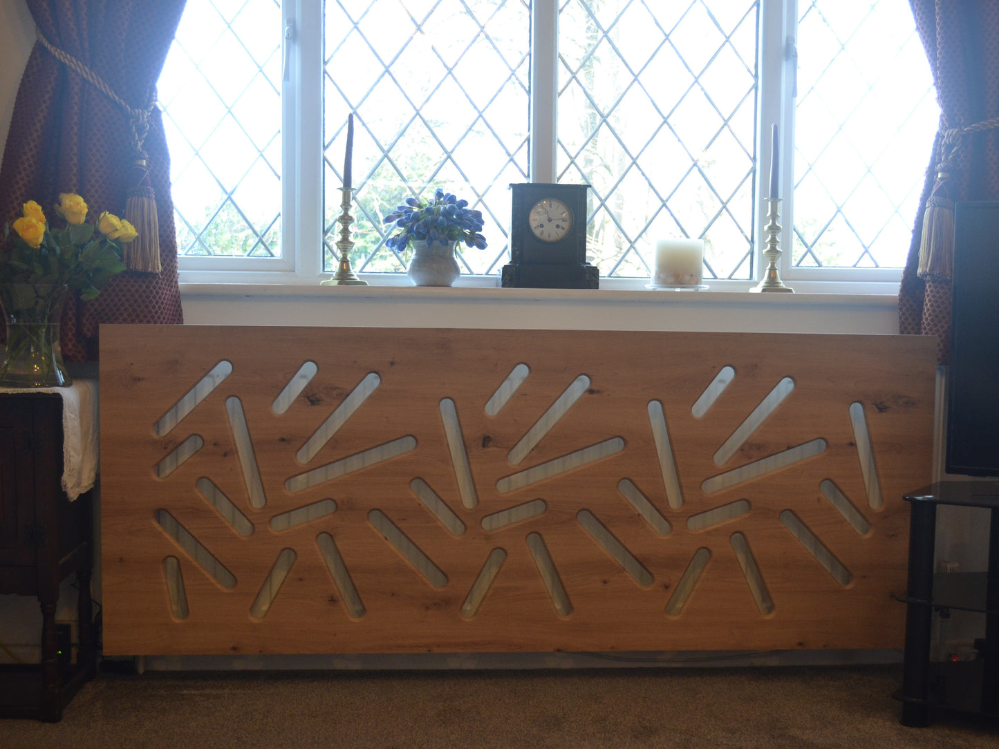 SALE Custom-Made Removable Radiator Cover with Modern STICKS Design-Oak 70x180cm-Distinct Designs (London) Ltd