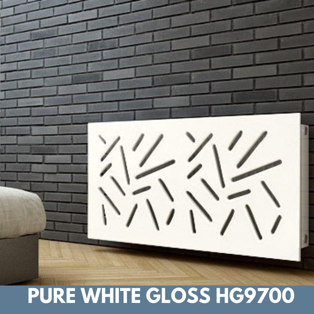 Modern Removable Radiator Cover with subtle STICKS Design HIGH GLOSS Finish & Colours-White Gloss-70x70cm-Distinct Designs (London) Ltd