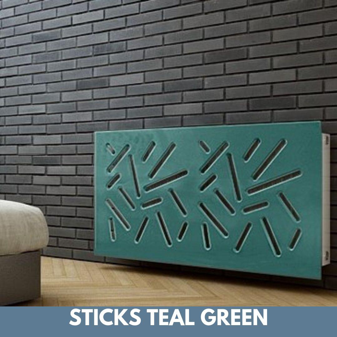 Modern Removable Radiator Cover with subtle STICKS Design in SATIN MATT Finish & Colours-Teal-70x70cm-Distinct Designs (London) Ltd