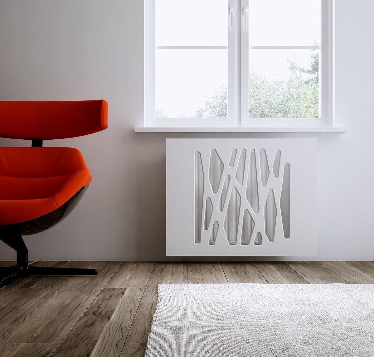 Radiator Heater Cover with Futuristic GEO Design WHITE 70 80 90 100 110 120 130 140 150 160 170 180-White-70x70cm-Distinct Designs (London) Ltd