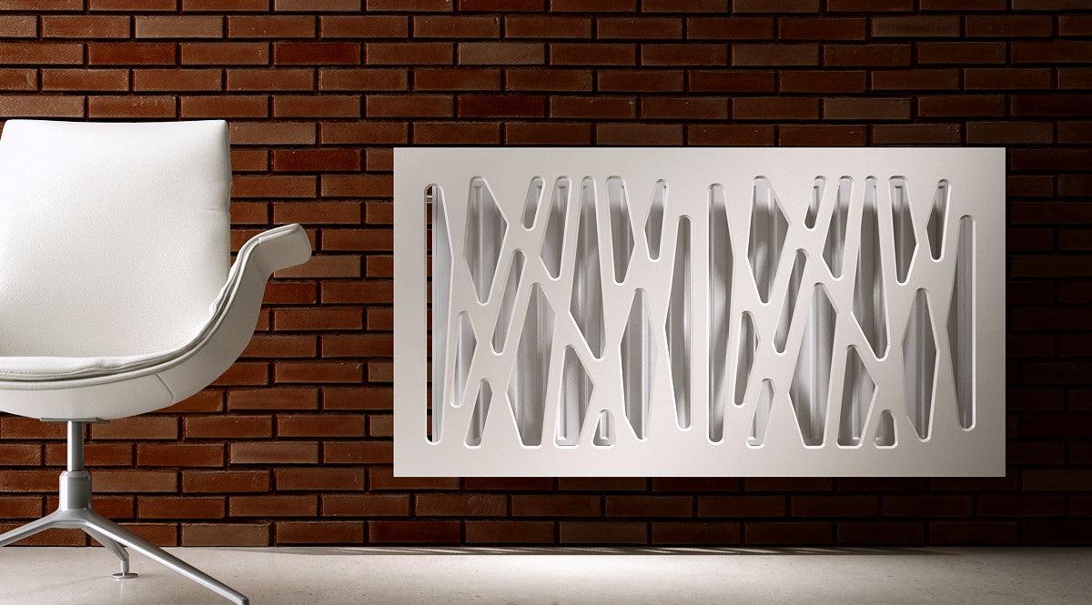 Stylish Radiator Cover with Unusual Futuristic GEO Design SATIN MATT Finish-White-70x70cm-Distinct Designs (London) Ltd