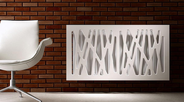 Stylish Radiator Cover with Unusual Futuristic GEO Design SATIN MATT Finish-White-70x70cm-Distinct Designs (London) Ltd