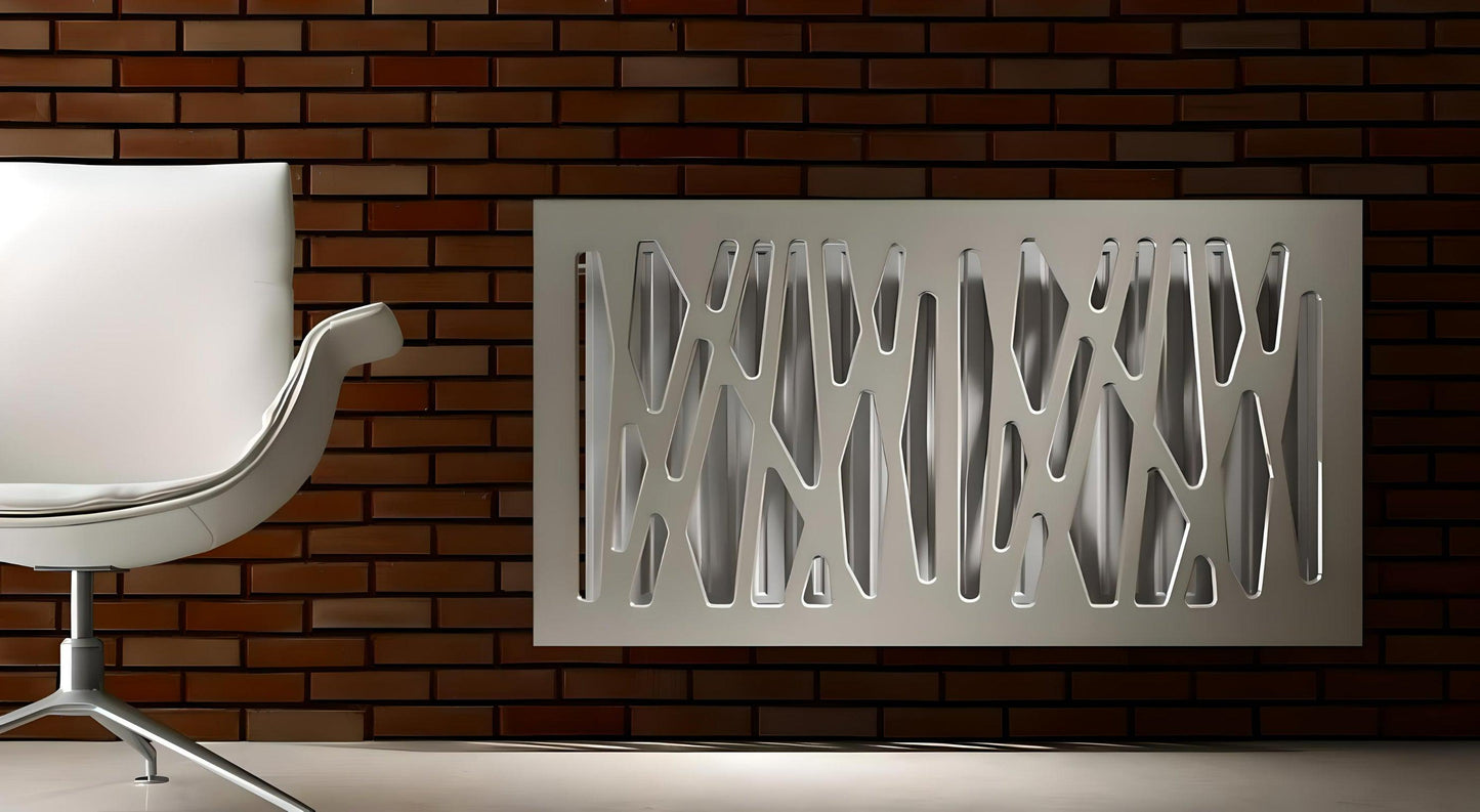 Stylish Radiator Heater Cover with Unusual with GEO Design HIGH GLOSS Finish-Light Grey-70x70cm-Distinct Designs (London) Ltd