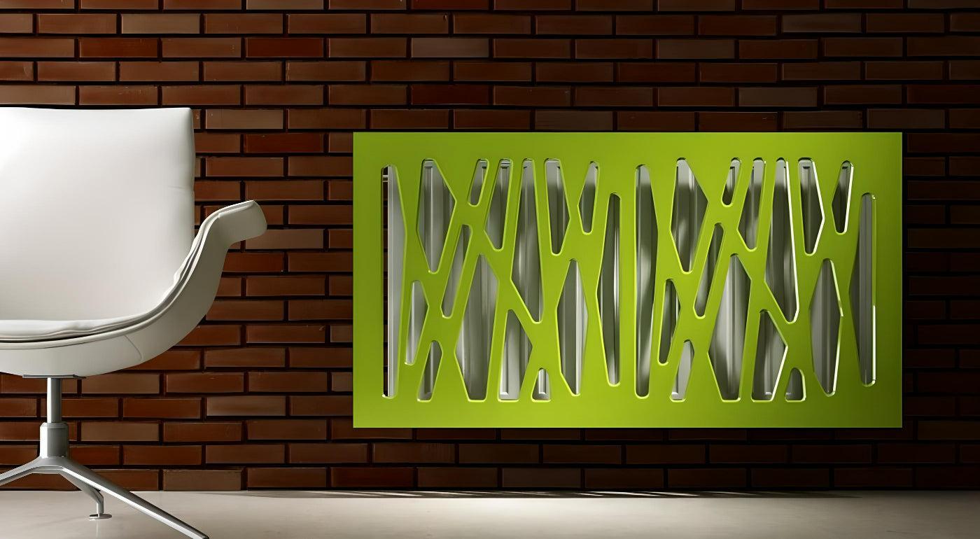 Stylish Radiator Heater Cover with Unusual with GEO Design HIGH GLOSS Finish-Lime Green-70x70cm-Distinct Designs (London) Ltd