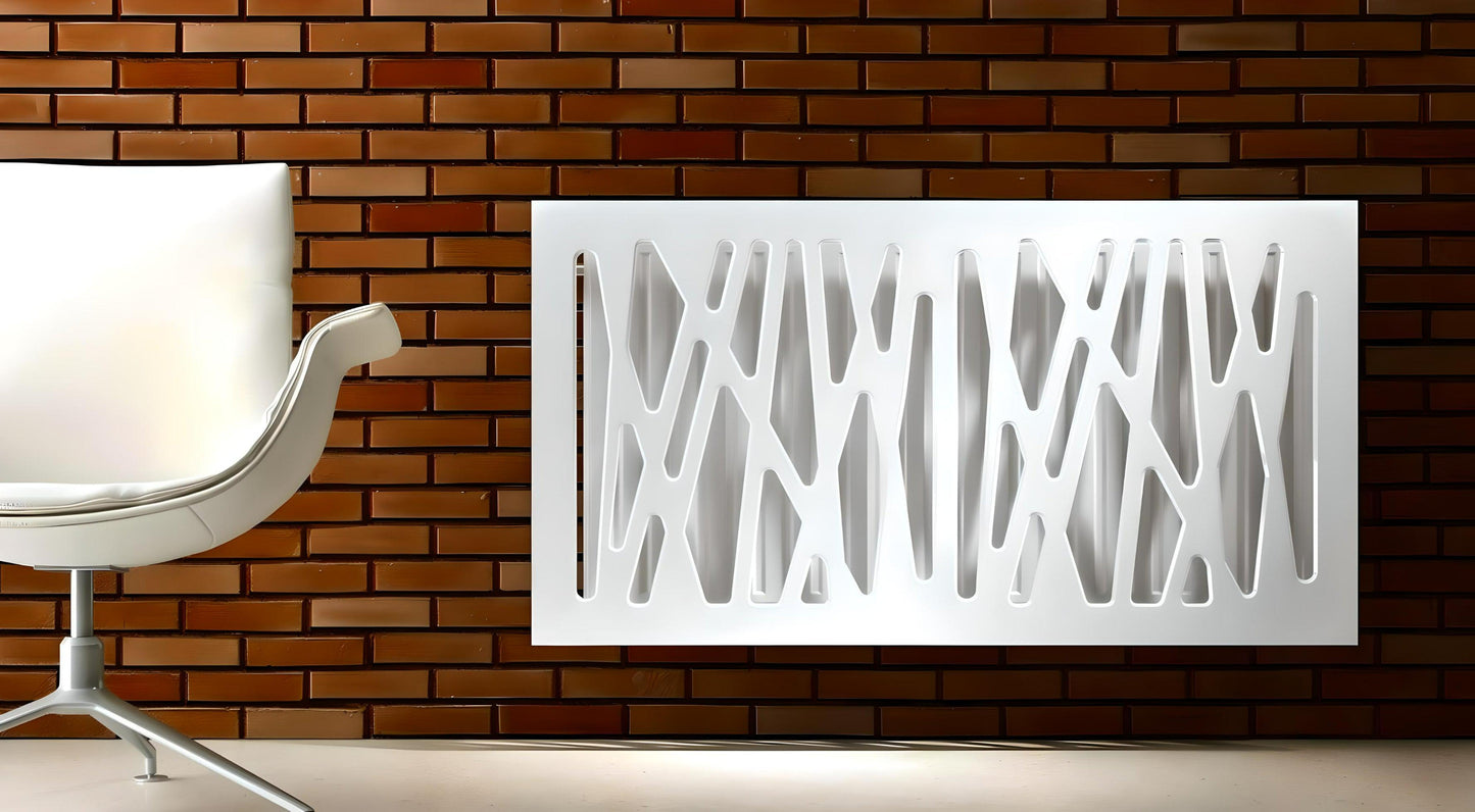 Stylish Radiator Heater Cover with Unusual with GEO Design HIGH GLOSS Finish-White Gloss-70x70cm-Distinct Designs (London) Ltd