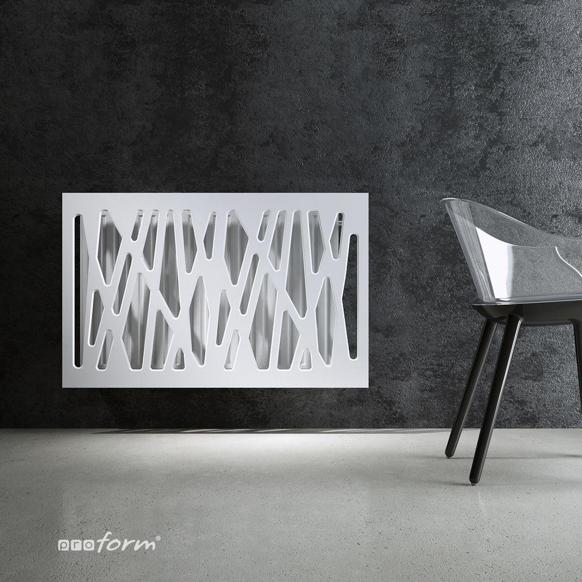 SALE Radiator Heater Cover with Futuristic GEO Design WHITE & Slate Grey Metallic-White 70x110cm-Distinct Designs (London) Ltd