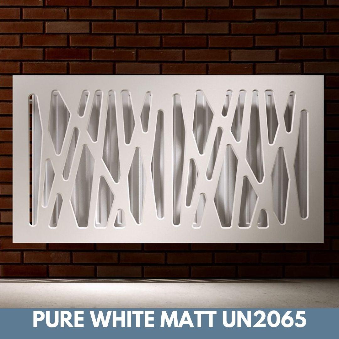 Stunning Removable Radiator Heater Cover with Futuristic GEO Design in SATIN MATT Finish & Colours-White-70x70cm-Distinct Designs (London) Ltd