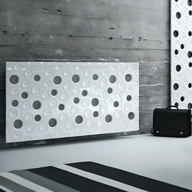 Custom-Made Floating Radiator Heater Cover with Decorative MOON Design HIGH GLOSS Finish-White Gloss-70x70cm-Distinct Designs (London) Ltd