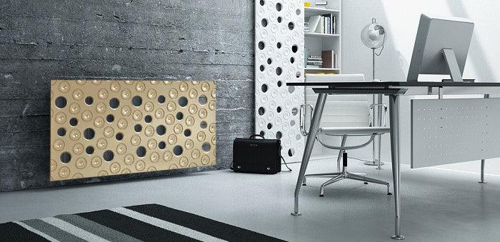 Custom-Made Floating Radiator Heater Cover in GOLD Finish with Decorative MOON Design Pattern-Distinct Designs (London) Ltd