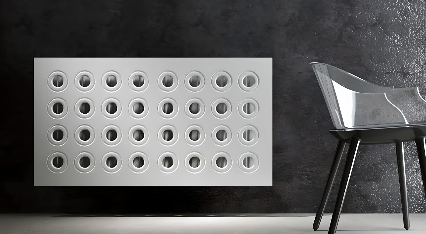 Made to Measure Radiator Heater Cover with Contemporary RINGS Design HIGH GLOSS Finish-Linen-70x70cm-Distinct Designs (London) Ltd