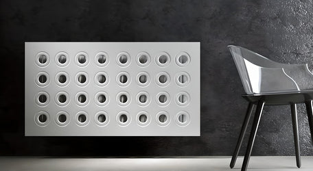 Made to Measure Radiator Heater Cover with Contemporary RINGS Design HIGH GLOSS Finish-Linen-70x70cm-Distinct Designs (London) Ltd