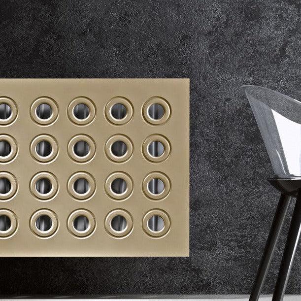 Made to Measure Radiator Heater Cover in GOLD Finish with Contemporary RINGS Design Pattern-Distinct Designs (London) Ltd