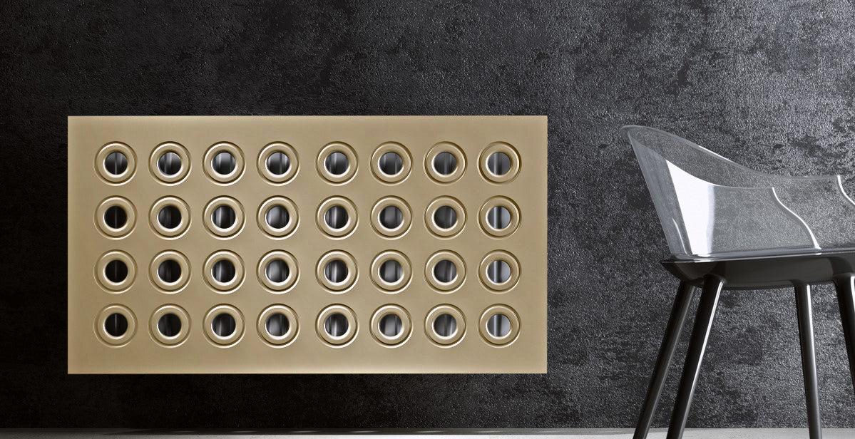 Made to Measure Radiator Heater Cover in GOLD Finish with Contemporary RINGS Design Pattern-Distinct Designs (London) Ltd