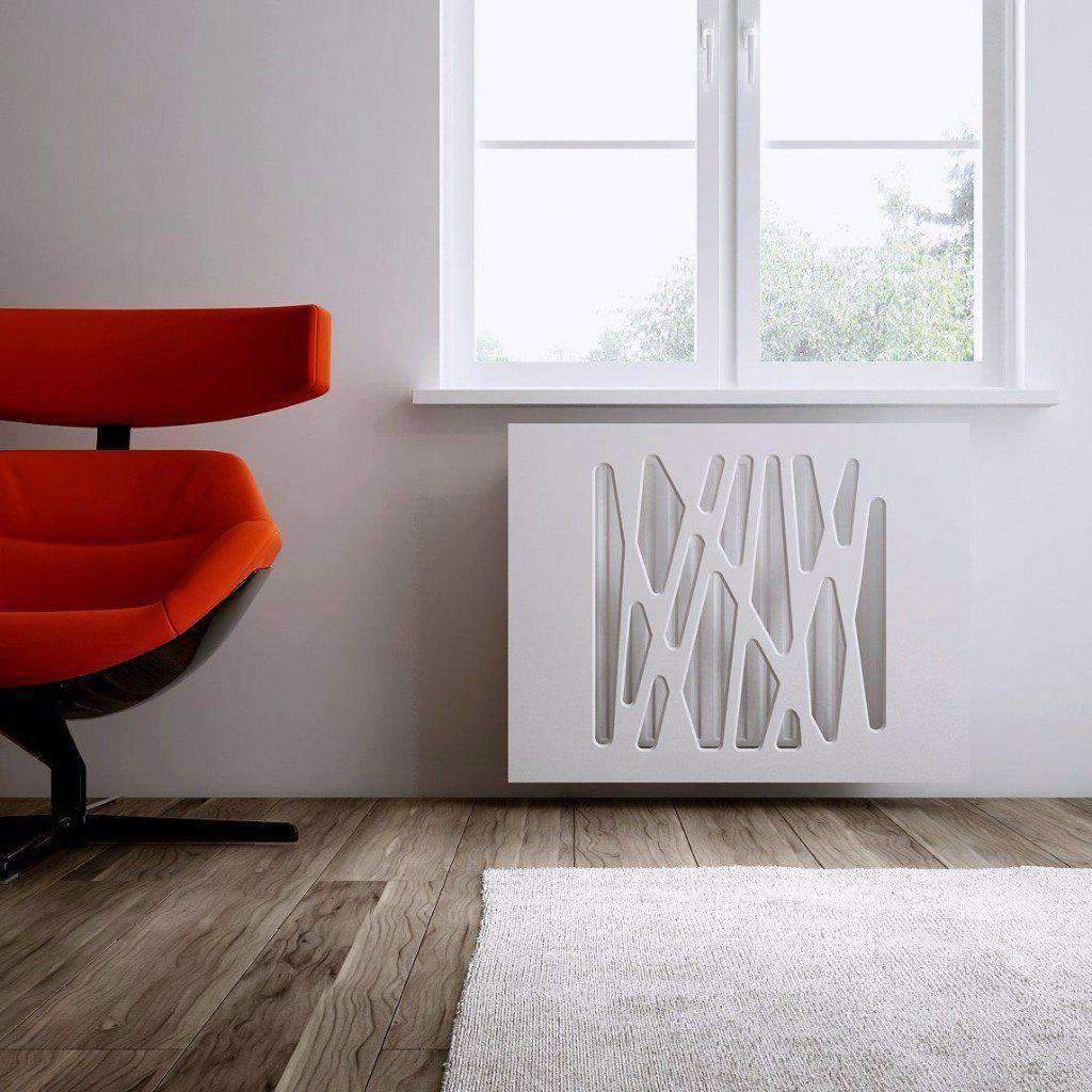SALE Radiator Heater Cover with Futuristic GEO Design WHITE & Slate Grey Metallic-Distinct Designs (London) Ltd