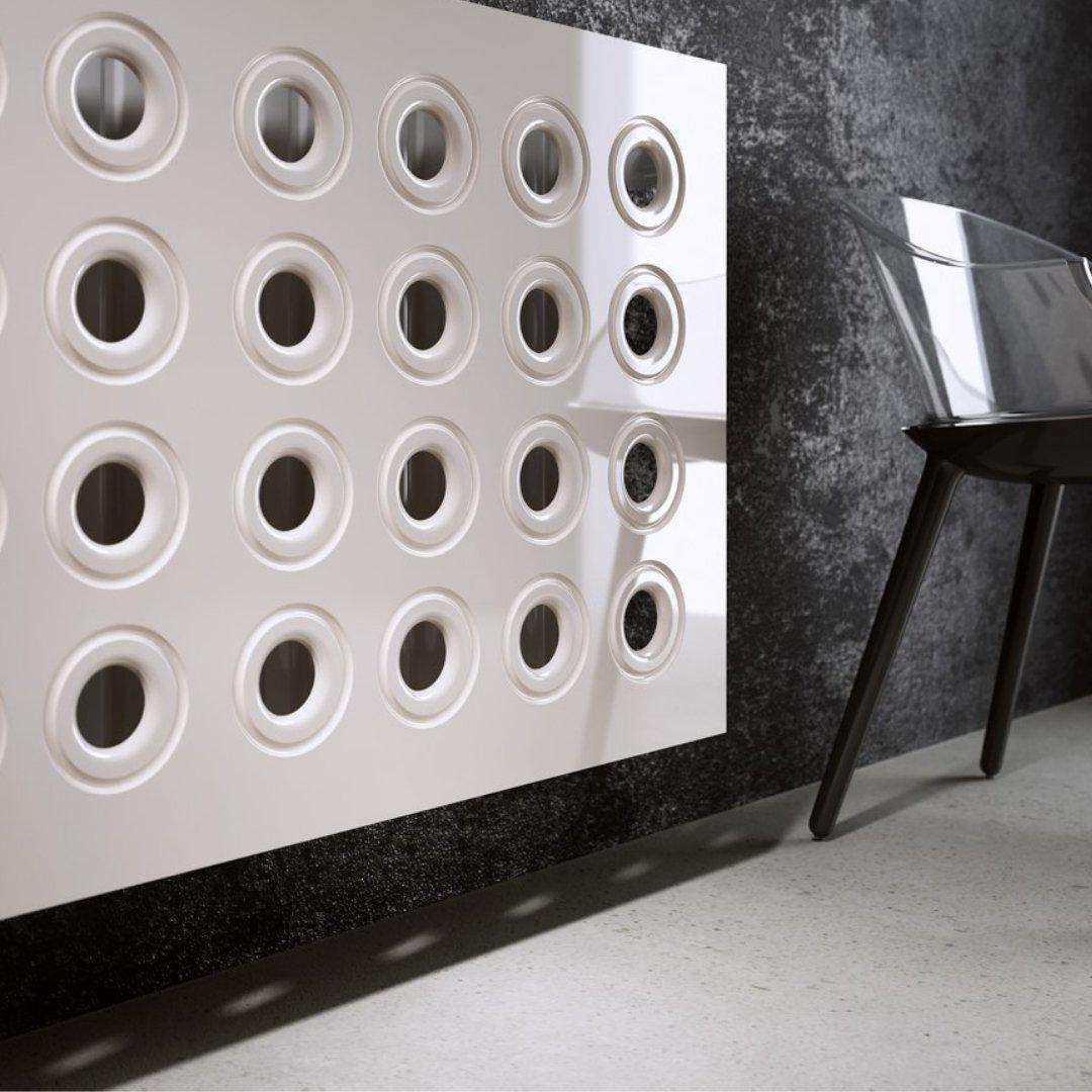 Made toMeasure Radiator Heater Cover RINGS Design WHITE 70 80 90 100 110 120 130 140 150 160 170 180-Distinct Designs (London) Ltd
