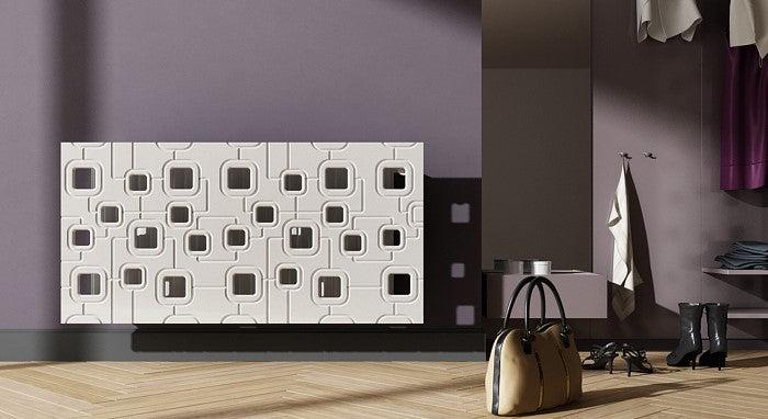 Bespoke Floating Radiator Heater Cover with geometric SATURN Design HIGH GLOSS Finish-Linen-70x70cm-Distinct Designs (London) Ltd