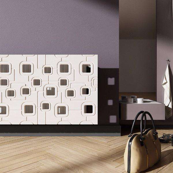 Bespoke Radiator Heater Cover geometric SATURN Design WHITE available in lengths from 70cm to 180cm-Distinct Designs (London) Ltd