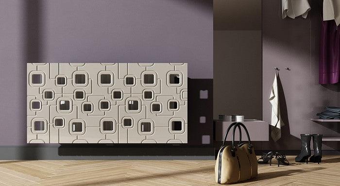 Bespoke Floating Radiator Heater Cover with geometric SATURN Design HIGH GLOSS Finish-Light Grey-70x70cm-Distinct Designs (London) Ltd