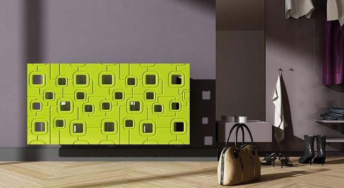 Bespoke Removable Radiator Heater Cover with geometric SATURN Design in HIGH GLOSS Finish & Colours-Lime Green-70x70cm-Distinct Designs (London) Ltd