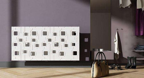 Bespoke Floating Radiator Heater Cover with geometric SATURN Design HIGH GLOSS Finish-White Gloss-70x70cm-Distinct Designs (London) Ltd