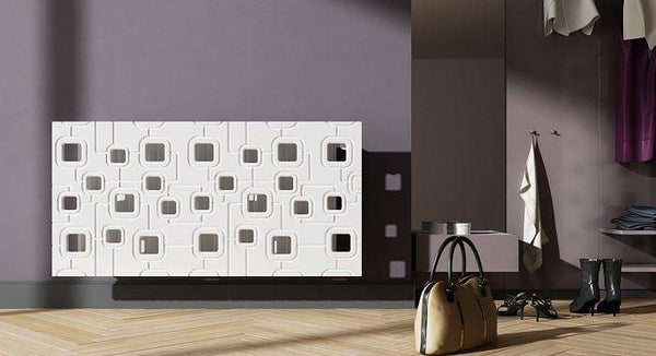 Bespoke Floating Radiator Heater Cover with geometric SATURN Design HIGH GLOSS Finish-White Gloss-70x70cm-Distinct Designs (London) Ltd