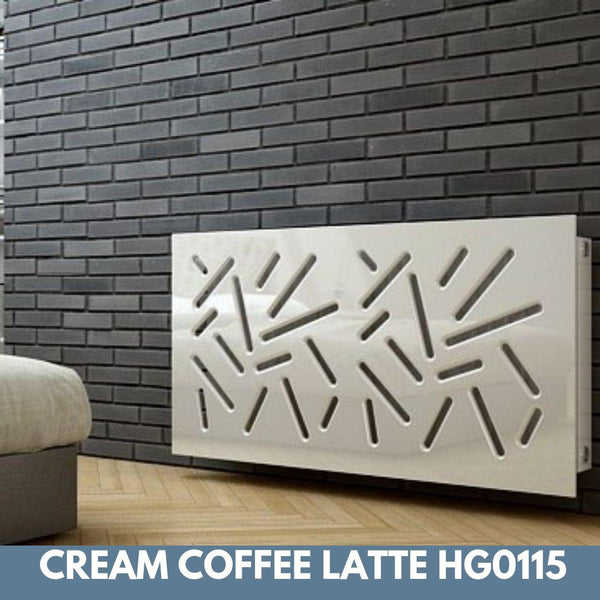 Modern Removable Radiator Cover with subtle STICKS Design HIGH GLOSS Finish & Colours-Coffee Latte-70x70cm-Distinct Designs (London) Ltd