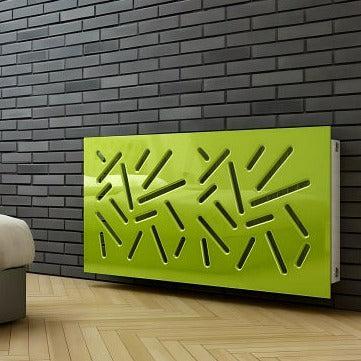Modern Radiator Heater Cover with STICKS Design GLOSS Finish-Lime Green-70x70cm-Distinct Designs (London) Ltd