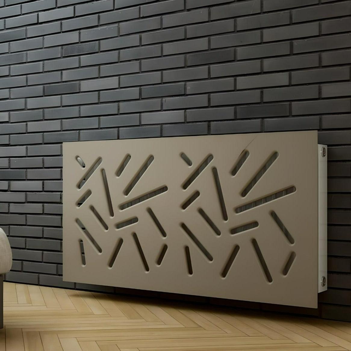 Modern Clip on Radiator Heater Cover with Trendy STICKS Design in SATIN MATT Finish-Light Wood-70x70cm-Distinct Designs (London) Ltd