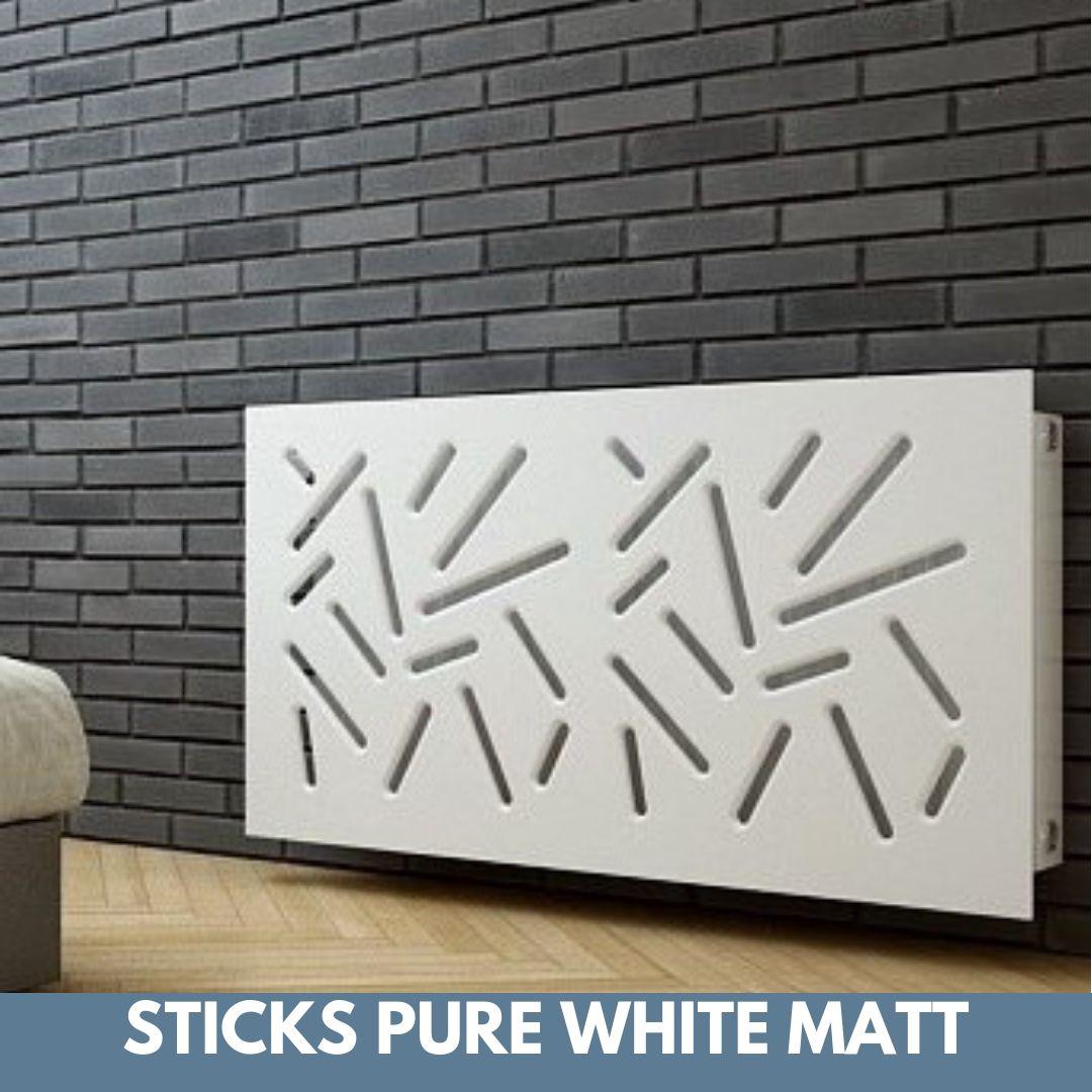Modern Removable Radiator Cover with subtle STICKS Design in SATIN MATT Finish & Colours-White-70x70cm-Distinct Designs (London) Ltd