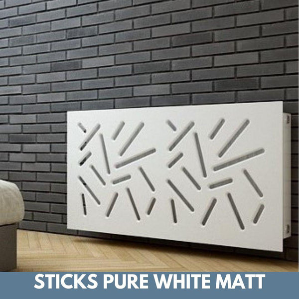 Modern Removable Radiator Cover with subtle STICKS Design in SATIN MATT Finish & Colours-White-70x70cm-Distinct Designs (London) Ltd