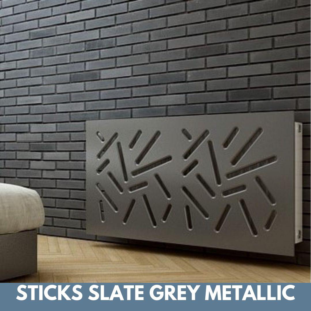 Modern Removable Radiator Cover with subtle STICKS Design in SATIN MATT Finish & Colours-Slate Grey-70x70cm-Distinct Designs (London) Ltd