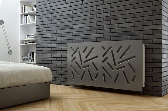 SALE Custom-Made Removable Radiator Cover with Modern STICKS Design-Grey 70x70cm-Distinct Designs (London) Ltd