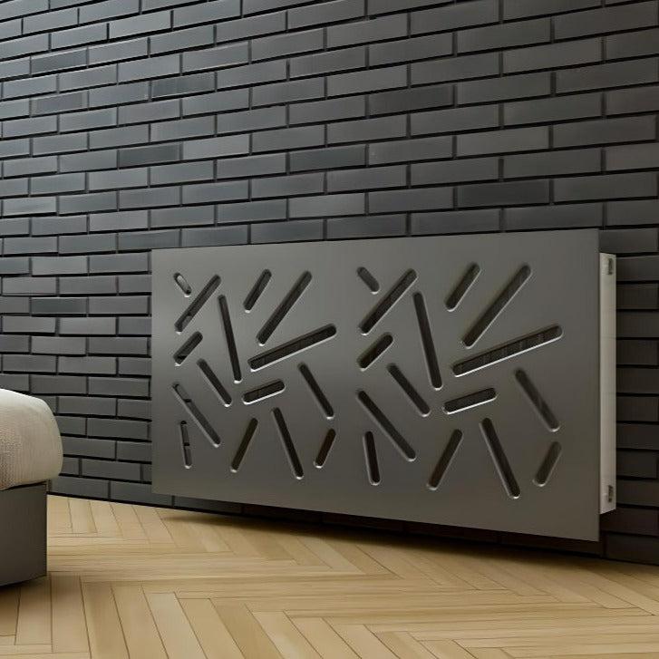 Modern Clip on Radiator Heater Cover with Trendy STICKS Design in SATIN MATT Finish-Slate Grey-70x70cm-Distinct Designs (London) Ltd