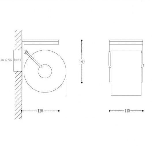 Wall Mounted Aluminium Bathroom Paper Toilet Roll Holder with mains powered LED Bathroom Light-Distinct Designs (London) Ltd