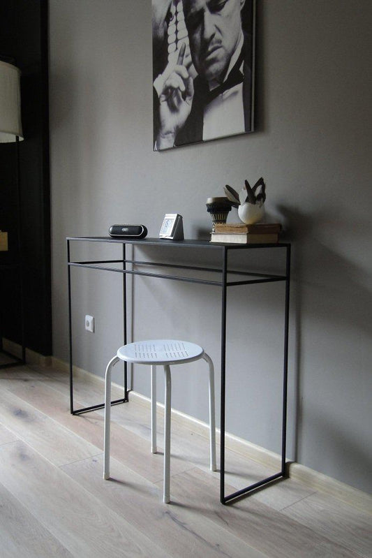 Bespoke Metal Narrow Console Dressing Hall Table 100x80x27cm (LxHxD) in Black-Crossbraced-Distinct Designs (London) Ltd