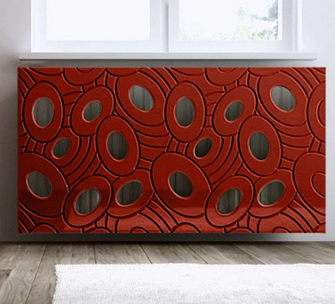 Designer Radiator Heater Cover with Luxury GALAXY Design HIGH GLOSS Finish-DarkRed-70x70cm-Distinct Designs (London) Ltd