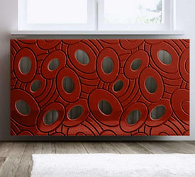 Designer Radiator Heater Cover with Luxury GALAXY Design HIGH GLOSS Finish-DarkRed-70x70cm-Distinct Designs (London) Ltd