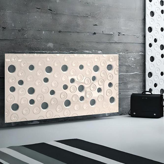 Custom-Made Floating Radiator Heater Cover with Decorative MOON Design HIGH GLOSS Finish-Light Grey-70x70cm-Distinct Designs (London) Ltd