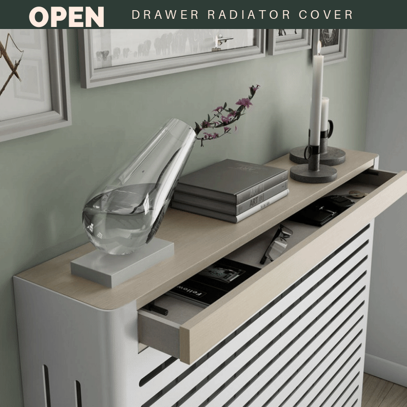 Modern Floating Radiator Heater Cover NORDIC STRIPE Metal Box design with wooden drawers Ref RCNR230-Distinct Designs (London) Ltd