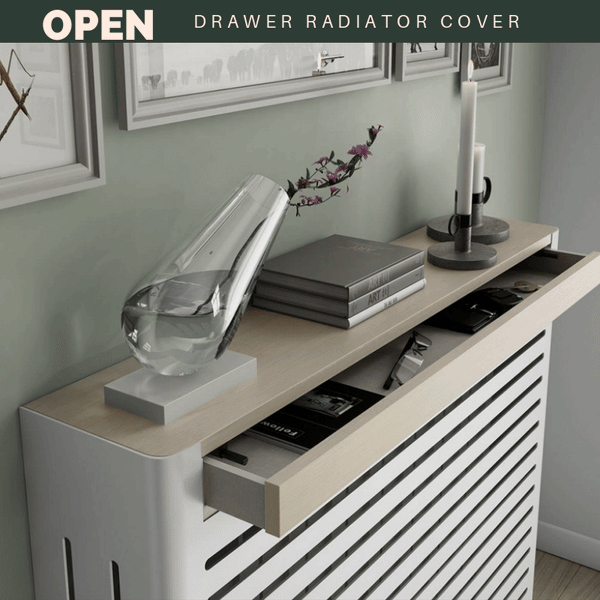 Modern Floating Radiator Heater Cover NORDIC STRIPE Metal Box design with wooden drawers Ref RCNR230-Distinct Designs (London) Ltd