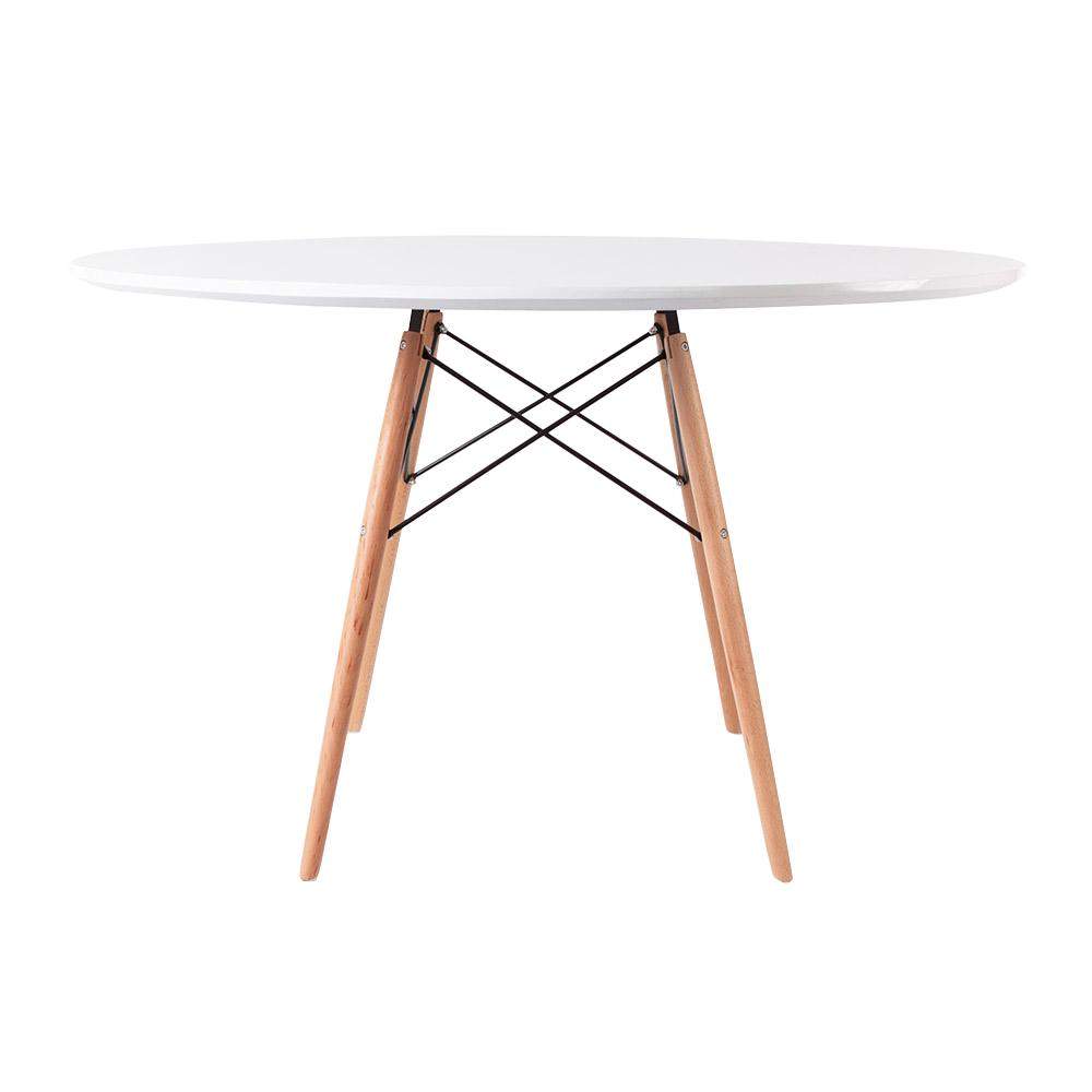 Distinct Designs Classic Mid-Century Design Dining Office White Round 120cm Diameter Dining Table with Wooden Legs-Distinct Designs (London) Ltd