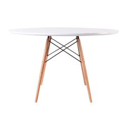 Distinct Designs Classic Mid-Century Design Dining Office White Round 90cm Diameter Dining Table with Wooden Legs-Distinct Designs (London) Ltd
