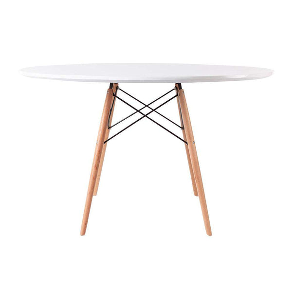 Distinct Designs Classic Mid-Century Design Dining Office White Round 90cm Diameter Dining Table with Wooden Legs-Distinct Designs (London) Ltd