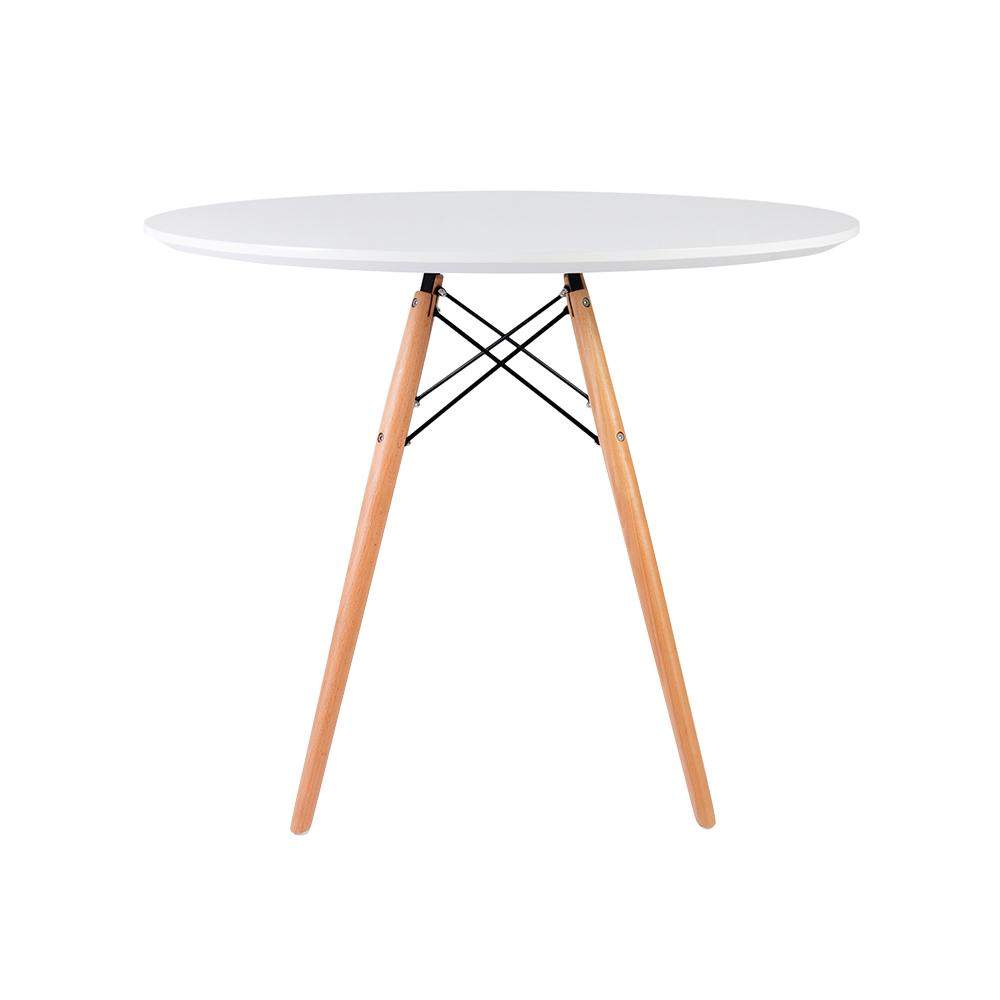 Distinct Designs Classic Mid-Century Design Dining Office White Round 80cm Diameter Dining Table with Wooden Legs-Distinct Designs (London) Ltd