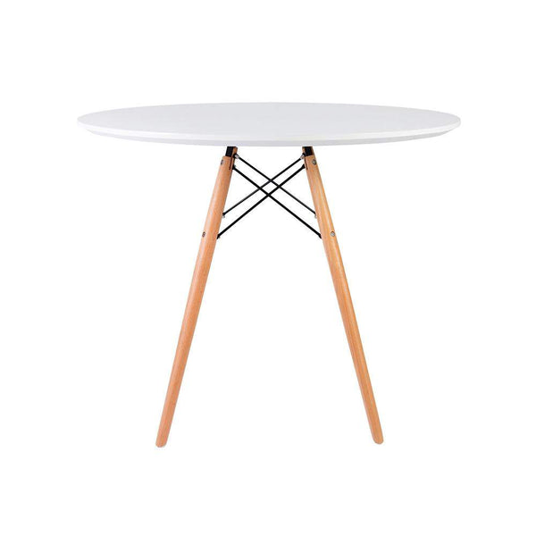 Distinct Designs Classic Mid-Century Design Dining Office White Round 80cm Diameter Dining Table with Wooden Legs-Distinct Designs (London) Ltd