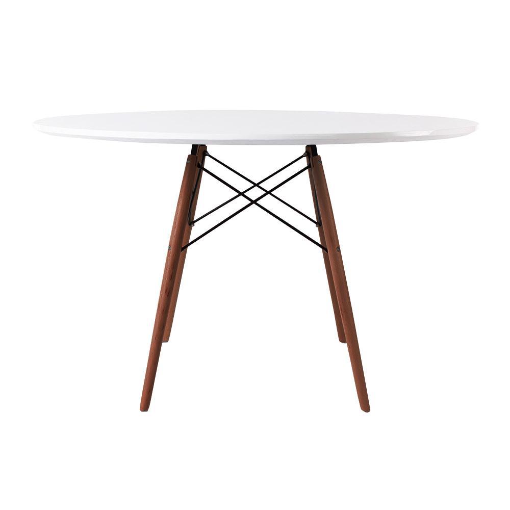 Distinct Designs Classic Mid-Century Design Dining Office White Round 120cm Diameter Dining Table with Wooden Legs-Distinct Designs (London) Ltd