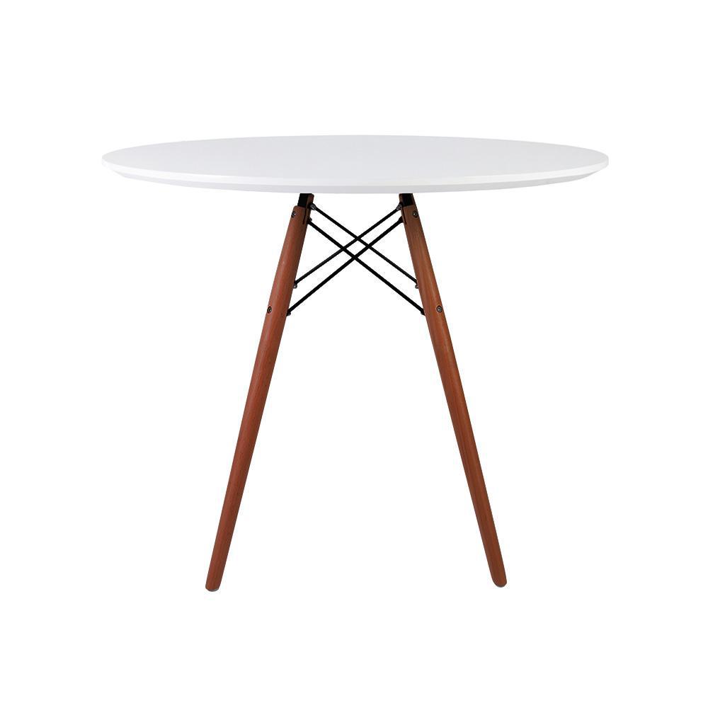 Distinct Designs Classic Mid-Century Design Dining Office White Round 90cm Diameter Dining Table with Wooden Legs-Distinct Designs (London) Ltd